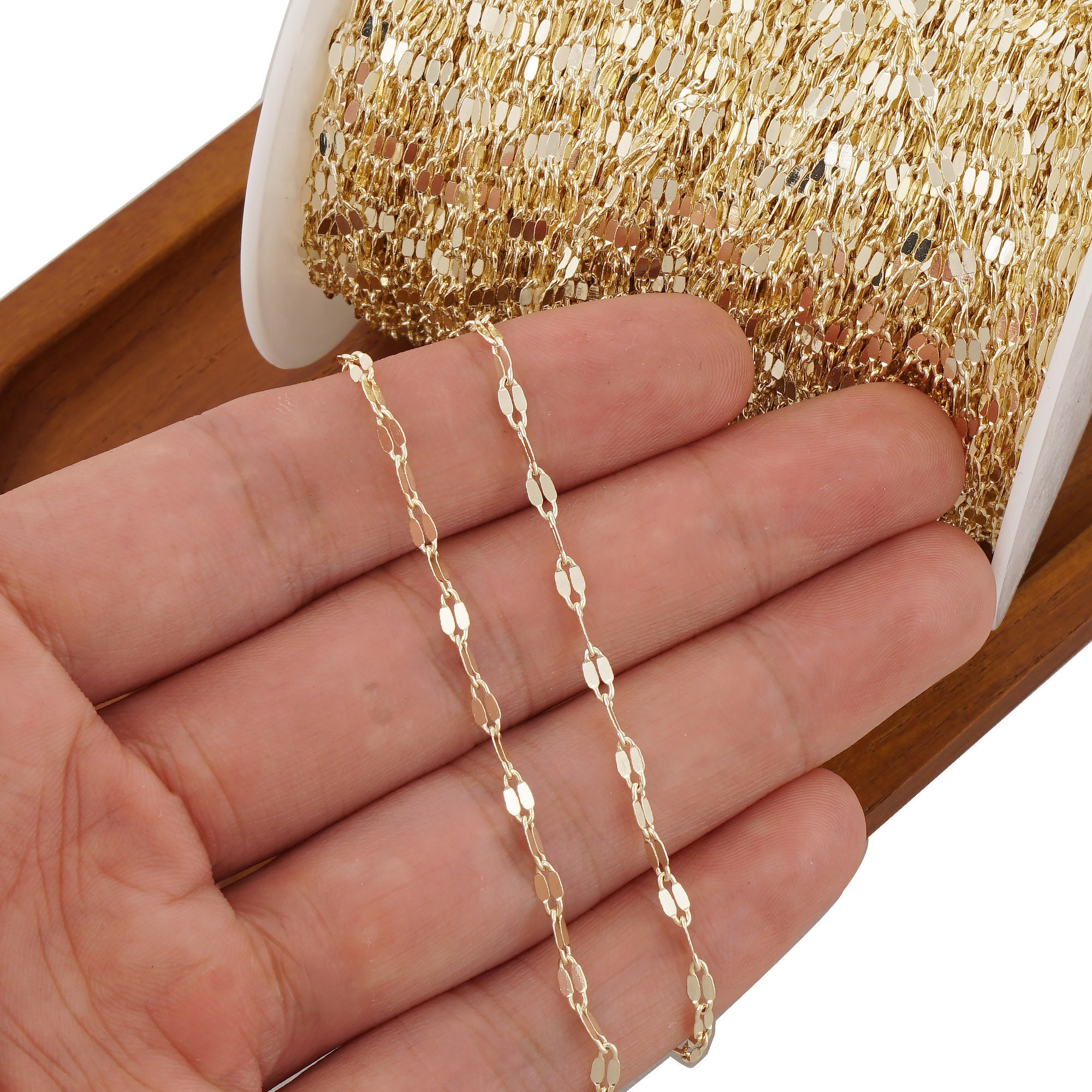 6 Feet 2.3*4.5mm 14K Gold Filled Dapped Sequin Chain, DIY Necklace