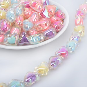 15*21mm Acrylic Heart Beads Translucent Pastel beads Double crooked Heart Resin Beads Candy color Random mixed 50pcs 10289250