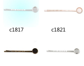 50pcs 55x8MM  Brass Bobby Pin With bezel,fit 8mm cabochons,hair pin,bobby pin,bobby blanks