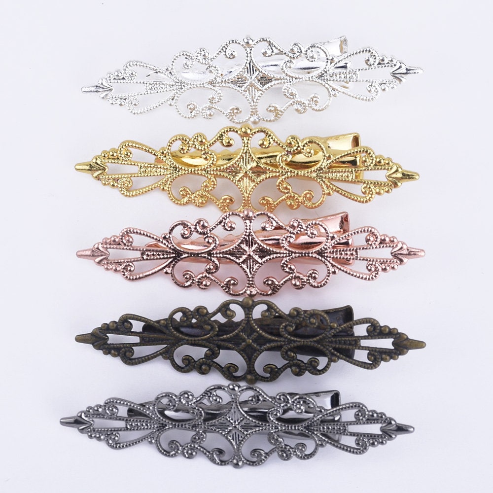 15*57mm Brass Hair Barrettes Filigree Floral Barrette Base Setting Hairpin Pretty Flower Hair clip DIY Hairpin 20pcs 102385