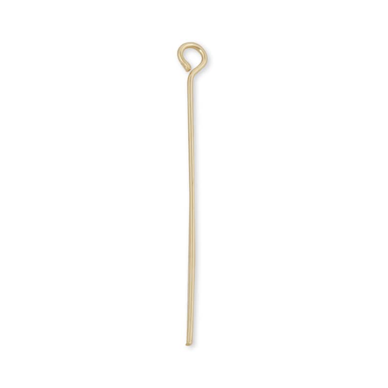 May include: Gold-toned head pin with a loop at the top. The pin is straight and slender.