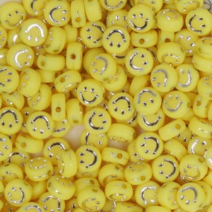 7*3mm Gelbe Acryl Smile Face Beads Flache Runde Perlen 100 Stk/Tasche 10346250