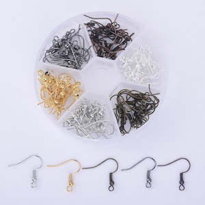 6 Colors Iron Earring Hooks set, 18mm Earwires Ball Coil Shepherd Fish Hook, 1 box 120pcs 10242750