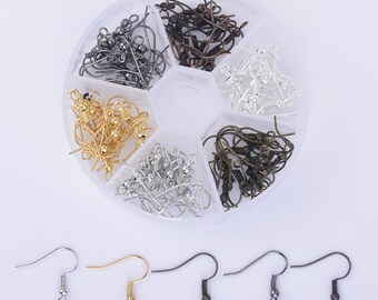 6 Colors Iron Earring Hooks set, 18mm Earwires Ball Coil Shepherd Fish Hook, 1 box 120pcs 10242750
