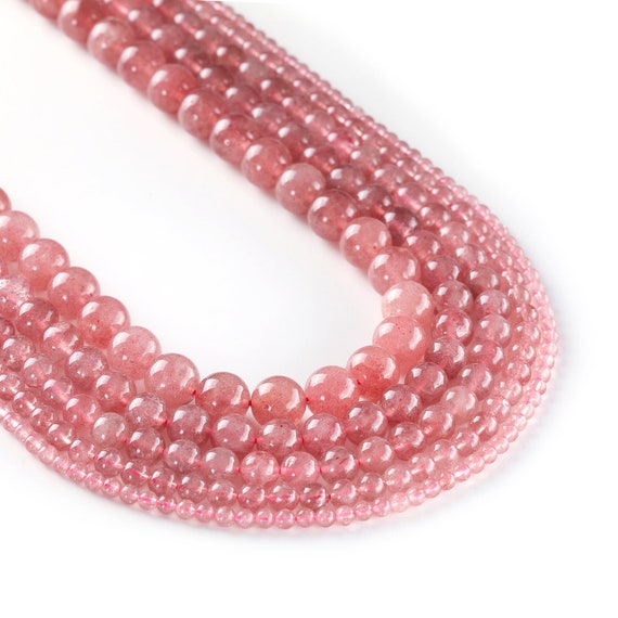 thumbnail image 2 of Natural Pink Quartz Gemstone Jewelry Set | Round Beads Necklace, Bracelet, Earrings | 6/8/10mm 2 of 6