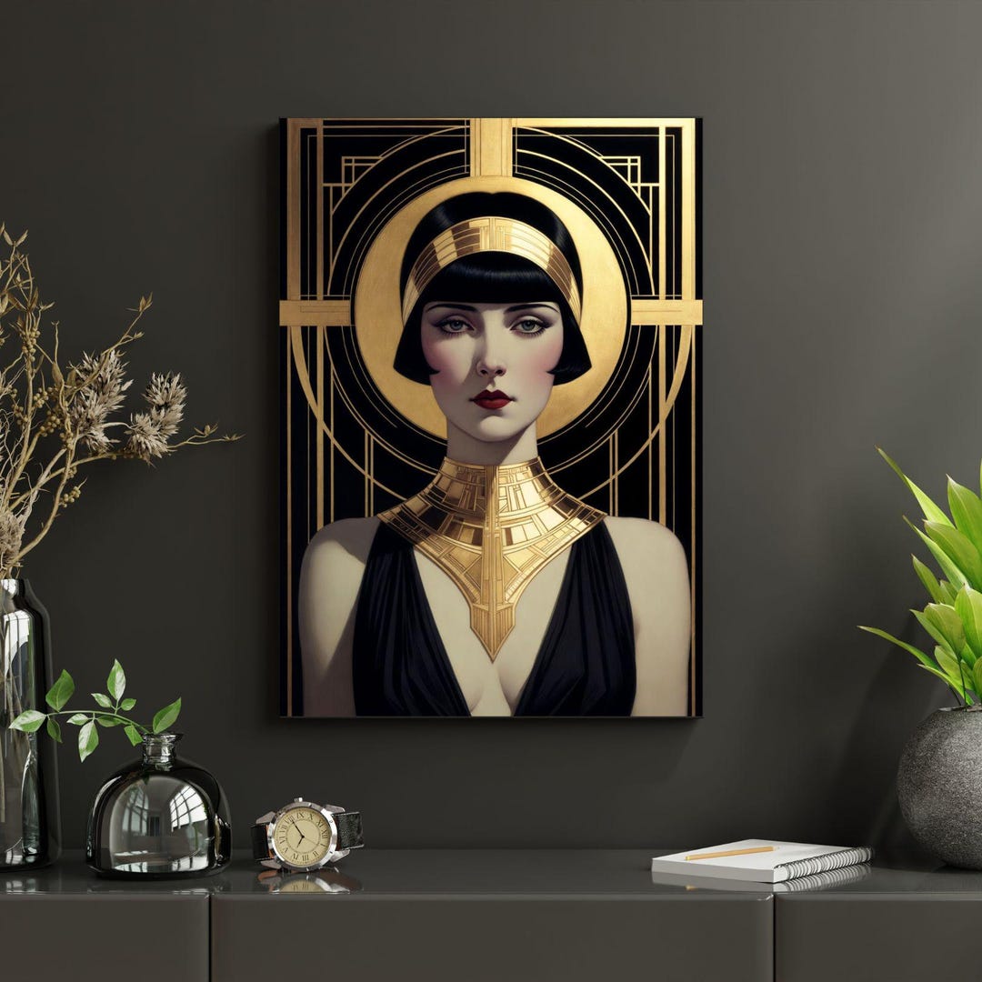 1920s Glamour Art Deco Flapper Portrait - Intense Gold & Black Print - Etsy