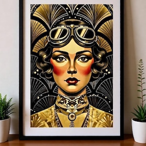 Flapper Aviator Portrait: 1920s Glamour Wall Art (Matte Print)