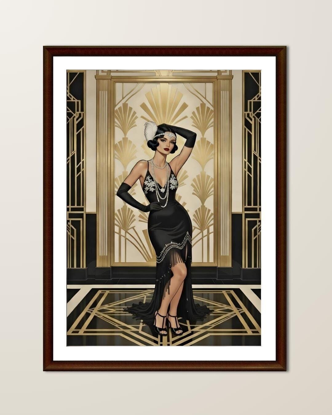 Black Gold Art Deco Portrait: Elegant Flapper Gown Print - Etsy