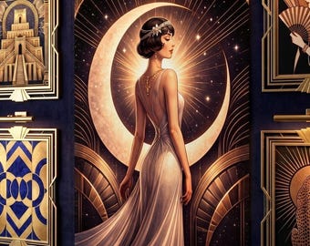 Moon Goddess Celestial Print Art Deco Style (Multiple Sizes)