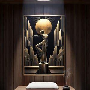Art Deco Wall Art Print, 1920s Celestial Goddess, Golden Goddess Poster, Vintage Glamour Décor