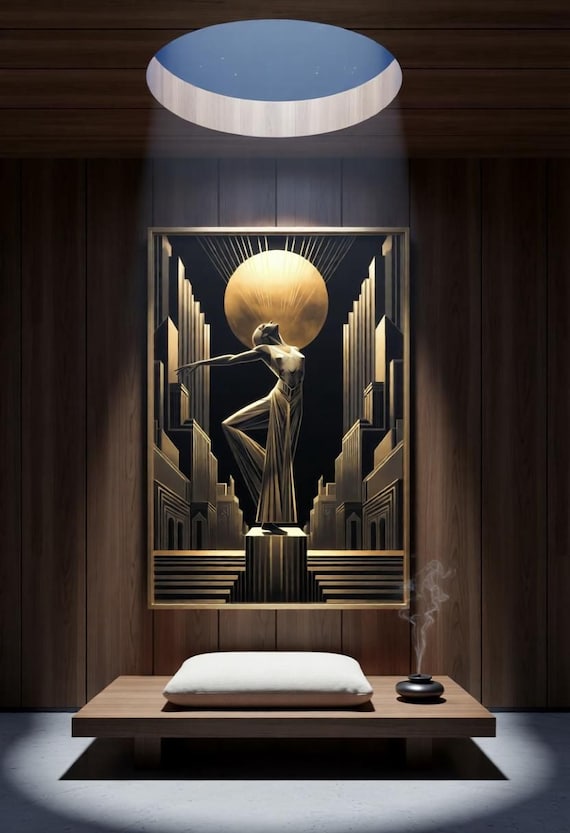 Art Deco Wall Art Print, 1920s Celestial Goddess, Golden Goddess Poster, Vintage Glamour Décor