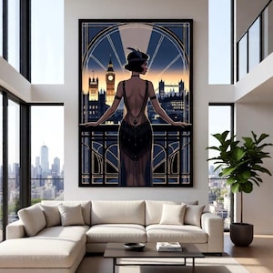 Art Deco Flapper Silhouette London Bridge Sonnenuntergang (1920s Vintage Print)