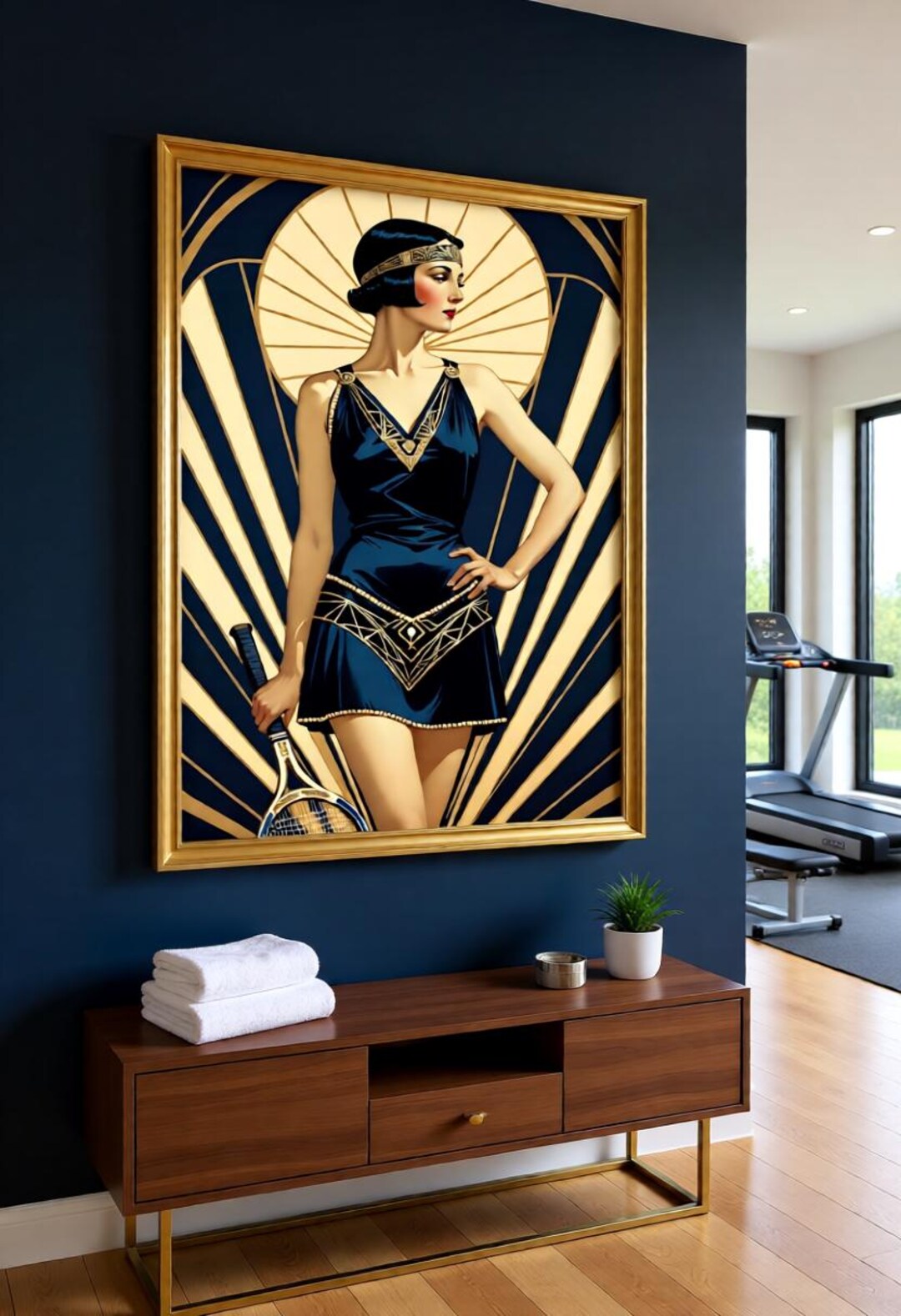 1920s Glamour Art Deco Tennis Flapper - Navy & Gold Print - Etsy