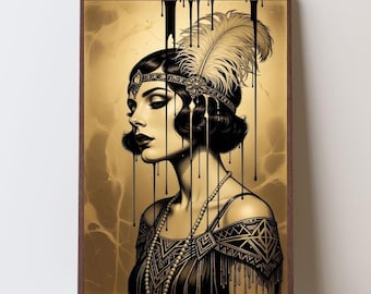 Flapper Portrait Art Print: Vintage 1920s Style (Matte)