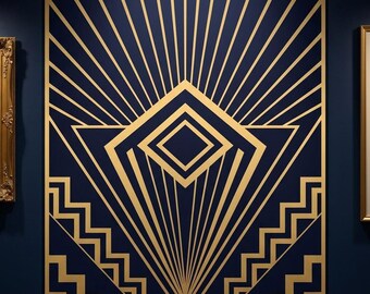 Diamond Burst Wall Art: Navy and Gold Abstract Print (Various Sizes)
