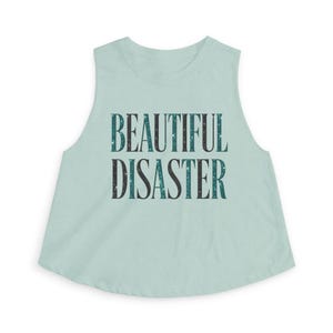 Disaster Cropped Tank, Teal Glitter Graphic Tee, Edgy Sassy Top image 4