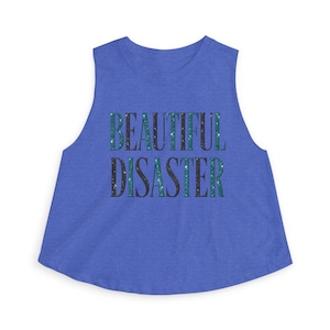 Disaster Cropped Tank, Teal Glitter Graphic Tee, Edgy Sassy Top image 5