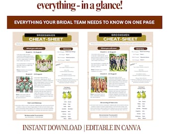 Bridal Party Coordination Guide Templates | Editable Canva | Bridal Team Info | One-Page| Digital Download