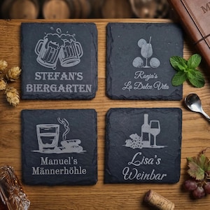 Untersetzer personalisiert aus Schiefer, Geschenk, 10x10 cm, imprägniert, lasergraviert, Biergarten, Weinbar, La Dolce Vita, Männerhöhle