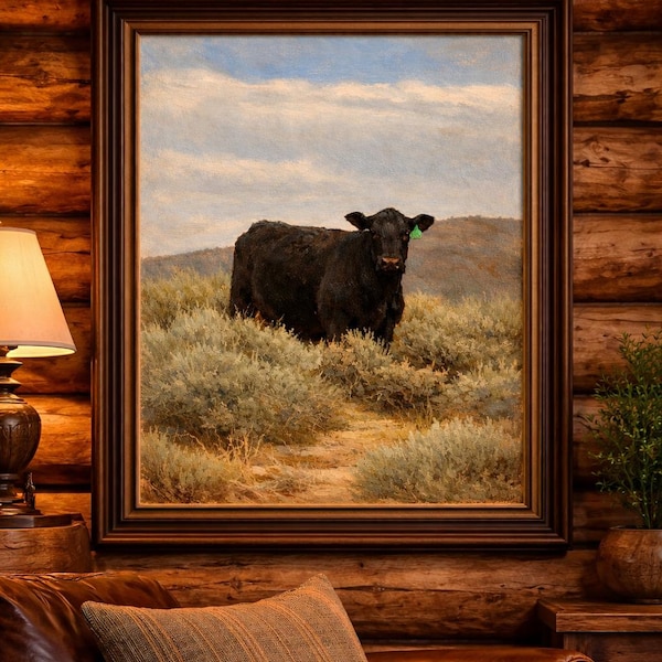 Black Angus in the Sage | Western Ranch Landscape Wall Art