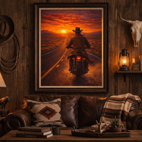 Ride Into the Sunset | Western Motorcycle Art