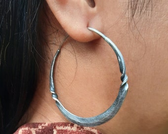 Statement Hoop Earrings, Unique Hoop Earrings, big Hoop Earring, Oversized Hoops, Twisted Hoops, Sterling Silver Two Inch  diameter Hoop