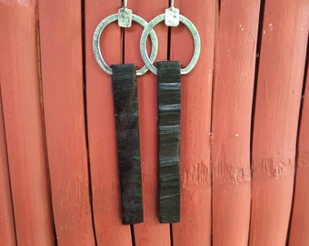 Silver natural Black boho earring,  lightweight Ethical jewelry, Handmade Makassar ebony. Free shipping, Free batik gift box