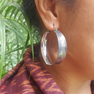 Unique Earrings, Hammered hoop earrings, Sterling silver dangle hoop earrings, Chunky hoop earrings. Wide hoop earrings.Free shipping