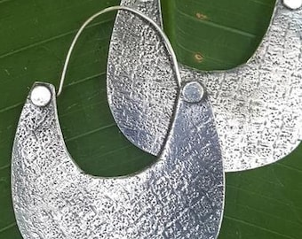 boho sterling silver earrings textured lightweight, handmade up-cycled sterling  with secure closure, Free shipping,Free batik gift box