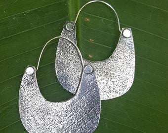 textured sterling  silver hoops, lightweight . NOT SHINY 2" Free shipping,  Free batik jewelry box