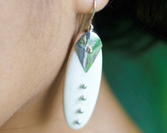 formal earrings Bone Statement Earrings, Indonesian Earrings, White Statement Earrings, White Large Drop Earrings, Matching pendant