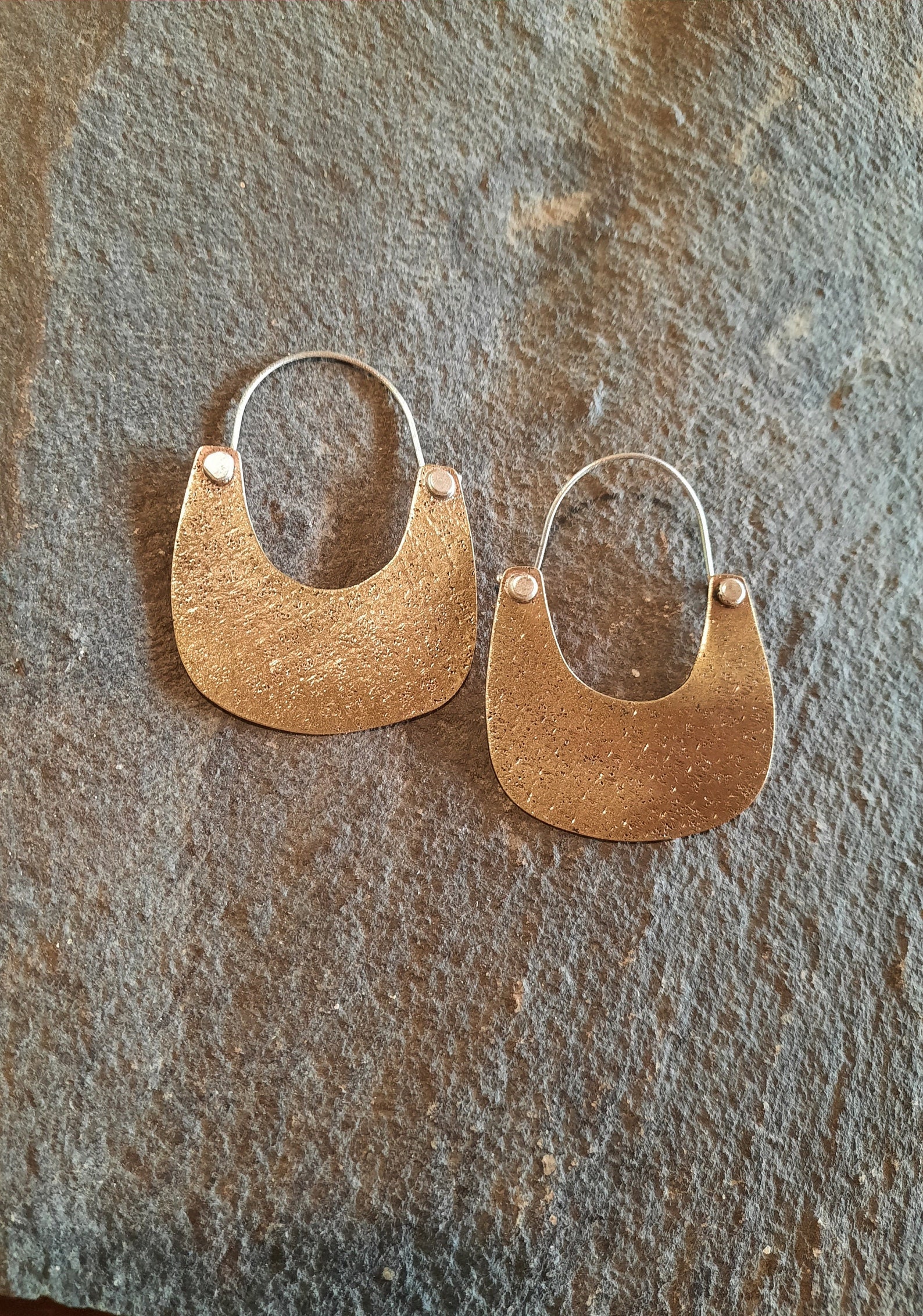 Golden Hoop Earrings. Brass Hoop Earrings With Sterling Silver - Etsy
