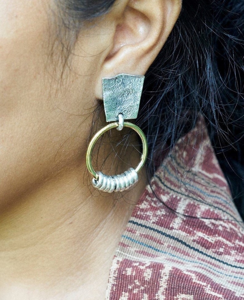 Boho earrings sterling silver jewelry, organic earrings. Best selling jewelry, Hollow, lightweight. Free batik gift box image 1
