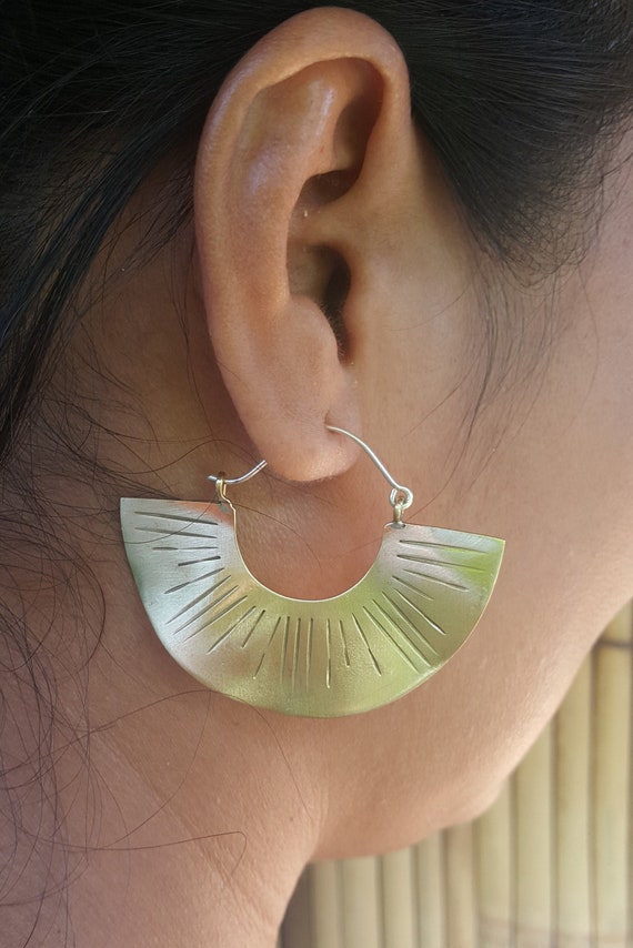 Half Circle Hoop Earrings Half Moon Hoop Earrings Wave Hoop Etsy