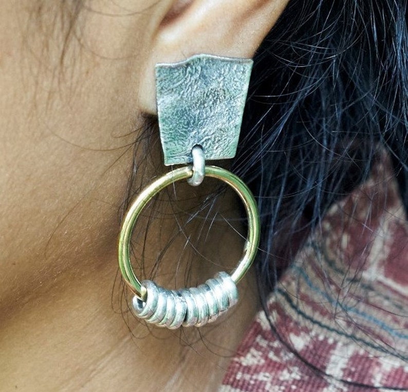 Boho earrings sterling silver jewelry, organic earrings. Best selling jewelry, Hollow, lightweight. Free batik gift box image 8
