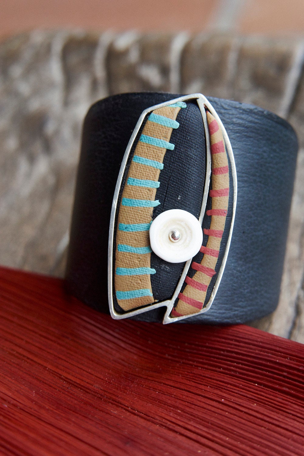 A tribal colorful cuff bracelet with Polymer and sterling | Etsy