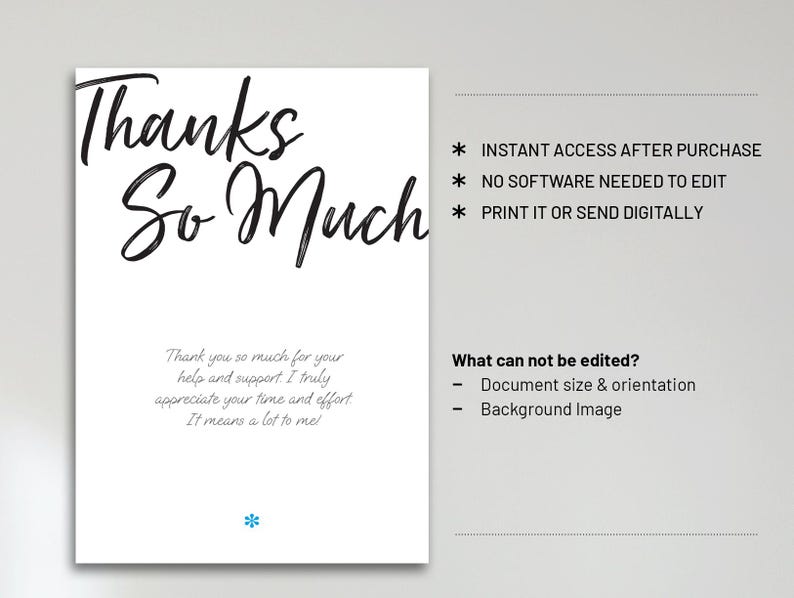 Thank You Blank Card 5x7 - Thanks (DIY Card Design Template - Editable ...