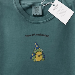 Embroidered Wizard Frog T-Shirt, Minimalistic Frog Tee, Comfort Colors 1717 T-Shirt, Funny Mage Shirt, Cute Spellcaster Gift