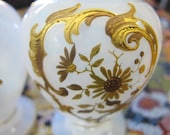 Pair Miniature Vases Antique French Opaline Glass Gold Embellished 4 quot H signed