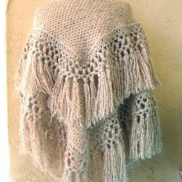 Artisan Homespun Vintage Wool Shawl / Afghan / Throw  56" x 52"