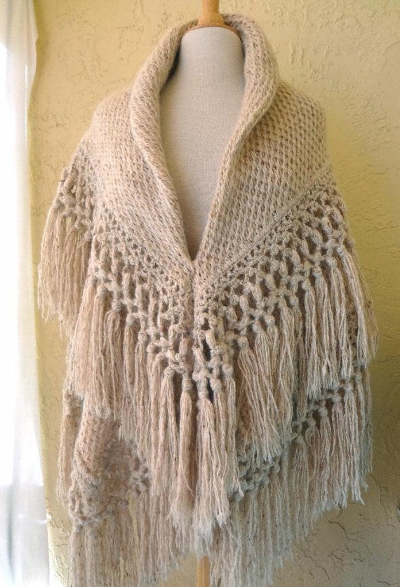 Heavy oatmeal color Natural Homespun Wool Shawl /