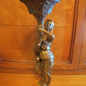 French Bronze Dore Figural Woman with Torch Lamp Ornament Ormolu 11 x 4
