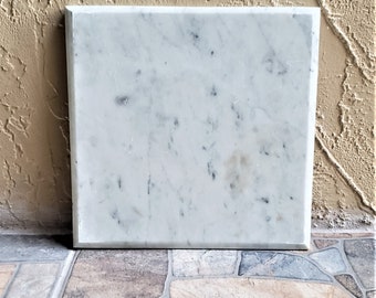 Antique Victorian White Marble Table Top   Beveled Edges 13" Square