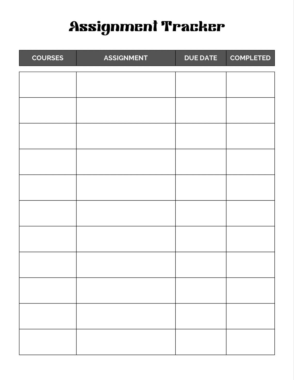 Printable Assignment Tracker - Etsy