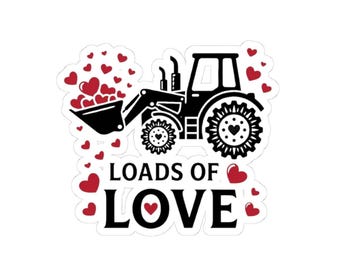 Naklejka z wycinanym całusem traktorem „Lods of Love” | Walentynkowy wzór farmy w kształcie serca