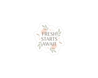 Fresh Starts Await Sticker | Minimal Renewed Routine, Neutral Floral Kiss-Cut