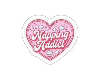 Naklejki wycinane z motywem serca Napping Addict | różowa naklejka z śpiącą chmurką