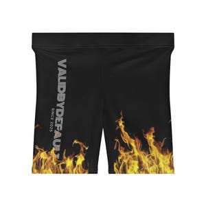 Black Fire Biker Shorts, Flame Print Athleisure
