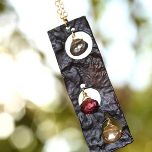 Showstopper. Necklace. Red, Yellow Charcoal Garnet Gemstones.