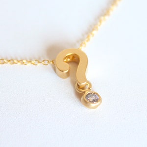3D Question Mark ? Necklace - 18k Gold and Crystal Charm Necklace